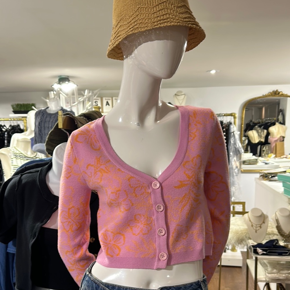 Floral Pink and Orange Women's Sweater